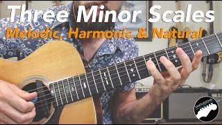 The Three Minor Scales  Melodic Harmonic amp Natural Guitar Licks Lesson [upl. by Jillane]