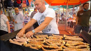 Sicilian Street Food in Palermo 🇮🇹 CRAZY Italian BBQ  HUGE Arancini in Sicily [upl. by Nemra]