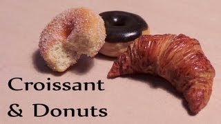 Miniature Cafe Croissant amp Donut from polymer clay tutorial [upl. by Mirabel483]