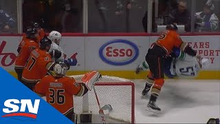 Tyler Myers Takes Exception To Hit On Elias Pettersson Before Josh Manson Jumps Him [upl. by Mourant]