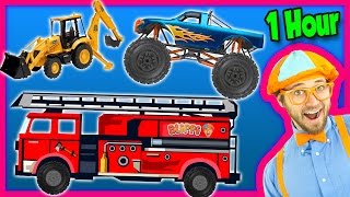 Videos for Kids 1 Hour Compilation  Fire Trucks  Monster Trucks  Backhoe  Blippi [upl. by Ramsay]