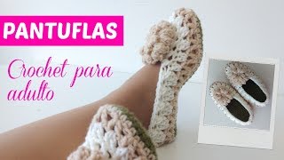 Cómo tejer pantuflas a crochet tamaño adulto [upl. by Niawtna]