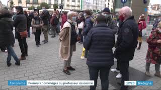 Professeur tué à ConflansSaintHonorine  un millier de personnes à Rennes pour lui rendre hommage [upl. by Ttevy]