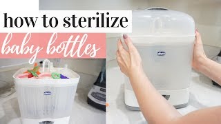 HOW TO STERILIZE BABY BOTTLES  CHICCO NATURALFIT 3IN1 MODULAR STERILIZER  BABY ESSENTIALS [upl. by Ettennek]