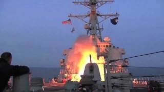 US Navy Destroyer launches Tomahawk cruise missiles [upl. by Lothario]