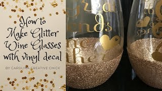 How to make glitter wine glasses with vinyl decal [upl. by Llenor603]