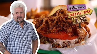 Guy Fieri Tries a Beer Battered Burger  Diners DriveIns and Dives  Food Network [upl. by Narcissus]