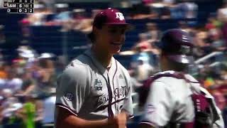 Texas AampM pitcher Nathan Dettmer celebrates 7 scoreless innings vs Notre Dame in World Series [upl. by Jeanie]