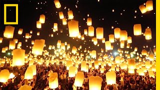 Watch as Lanterns Fill the Sky in Thailand  National Geographic [upl. by Hunley]