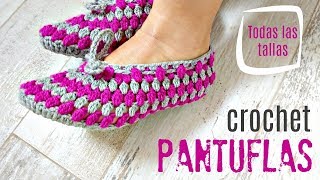 COMO TEJER PANTUFLAS CROCHET TALLAS ADULTO  HANDWORK DIY [upl. by Xirdnek]