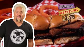 Guy Fieri Eats Texas Brisket  Diners DriveIns and Dives  Food Network [upl. by Hadnama]