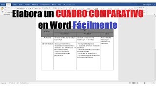 CÓMO HACER UN CUADRO COMPARATIVO EN WORD FÁCILMENTE [upl. by Damaris]