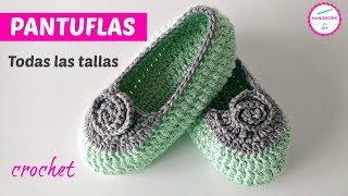 TEJE PANTUFLAS A CROCHET TODAS LAS TALLAS [upl. by Aluino792]