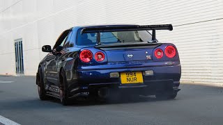 Nissan Skyline R34 Sound Compilation  Slides  Flames  Accelerations [upl. by Noemis]