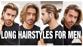 4 LONG HAIRSTYLES FOR MEN  Mens Hair Tutorial [upl. by Enihpled]