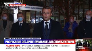 Le discours dEmmanuel Macron après lassassinat dun professeur à ConflansSaintHonorine [upl. by Elohcan296]