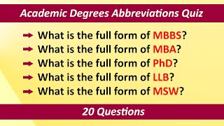 Academic Degrees Abbreviations Quiz  India  20 Questions  Higher Education in India [upl. by Steel]