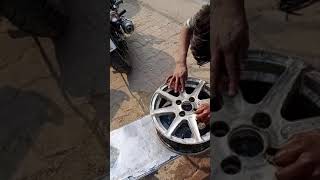 Alloy wheel painting process  Colour change  Gloss black [upl. by Garlanda354]