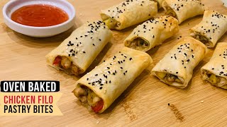 Chicken Filo Pastry Rolls  Oven Baked Recipe  Quick amp Easy Appetiser [upl. by Katya]